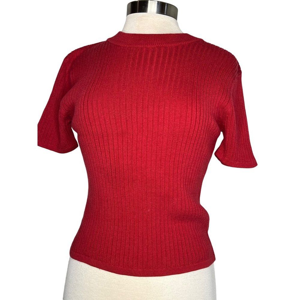 Graff Petite women’s red PS sweater short sleeve round neck stretch pull over